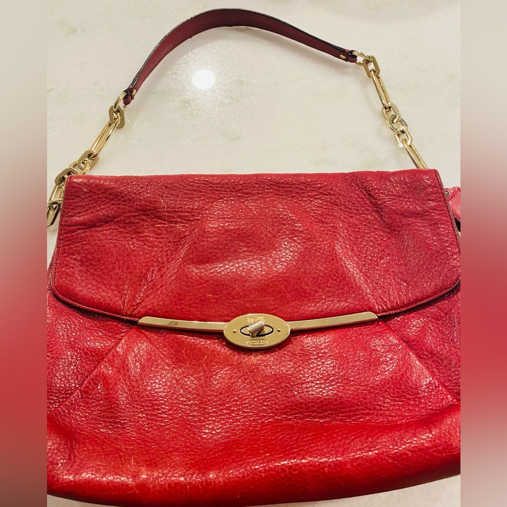 Coach Red Leather Clutch with Gold Hardware